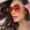 Sonnenbrille Randlose einteilige Legierungsfrauen 2021 Übergroße Runde Sonnenbrille Weibliche Farbverlauf Elegante Farbtöne