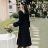 French Retro Chiffon Dress Women Robe Black Square Collar Elegant Puff Long Sleeves Waist-length Clothing for Ladies 13234 210521