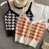 Fashion Summer casual single-breasted houndstooth knit camisole women's outer cami top sweater plaid V-neck Camis 210508