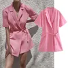 Klkxmyt za kvinnor klänning mode enkel elegant rosa kontor kvinna casual chic street slim bälte parti es 210527