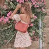 boho floral summer short dress women off shoulder bohemian puff sleeve beach holiday dress tunic elatic flower dress 210415