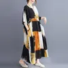 Surdimensionné femmes coton lin robes décontractées nouveauté été Simple Style Vintage imprimer lâche femme longue robe S2903 210412