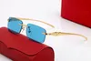 Red fashion sunglasses for mens unisex buffalo horn glasses men women rimless sun glasses silver gold metal frame Eyewear lunettes With box