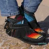 Çizmeler 2021 Kadınlar Saçak Kış Kahverengi Artı Boyutu Flats Ayakkabı Yuvarlak Ayak Bileği Colorblock Rahat Bayanlar