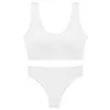 Kvinnor BH Set Trosor Sexiga Push Up Bralette Kvinnlig Fitness Seamless Thong Sport Underkläder BH Set Tank Crop Tops