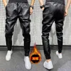 Arrivals Winter Thick Warm PU Leather Pants Men Clothes Simple Big Pocket Windproof Casual Trousers Black Plus Size 40 210715