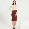 Wixra femmes jupes tricotées mince solide basique dames taille haute genou longueur jupe Streetwear automne hiver 211120