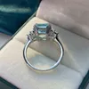 OEVAS 100 % 925 Sterling Silber Aquamarin Eheringe für Frauen funkelnder High Carbon Diamond Engagement Party Edlen Schmuck 211217