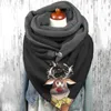 Schal Schals für Frauen Weihnachten Elch Druck Knopf Hals Wrap Mode Schals Schal Frau Winter Warm Foulard