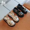 Children's Leather Shoes Kids British Style Buckle Princess Girls Casual Black Single Chic Flats Fashion 220115