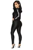 Women's Sexy V Neck Zip Up Jumpsuits Long Sleeve Letter Print Bodycon Skinny Long Pants Jumpsuit Romper Size 3 Colour (S-XL))