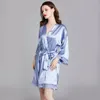 IJs zijde dames gewaad zomer casual knielengte vrouw pyjama kant oversize bruiloft mariage dressing jurk sexy pijama 5 + kleur 210524