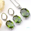 Ensembles de mode/Lot de pierres précieuses ovales en cristal vert Olive, zircone cubique, pendentifs en argent 925, collier, boucles d'oreilles, ensembles de bijoux de mariage