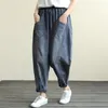 Été Arts Style Femmes Taille Élastique Lâche Vintage Jeans Femme Casual Coton Denim Sarouel Plus La Taille S871 210512
