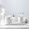 Dispenser di sapone Barattolo di shampoo Ceramica bianca Dispenser di shampoo Bottiglia Portasapone Collutorio Spazzolino da denti Tazza Dispenser di sapone liquido 211130