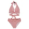 Sexy Set Women Swimsuit Summer Backless Bikini High Waist Sandy Beach Push Up One Peice Swimwear Top 210629