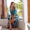 Przyjmuje plaża Cover Up Rayon Print Stroje Kąpielowe Panie Saida De Praia Długa Sukienka Tunika Kobiety Kaftan Robe Plage # Q135 210420