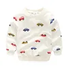 Frühling Herbst Korea Stil 7 8 9 10 Jahre 130 cm 140 cm Kinder Langarm Cartoon Auto Druck Baby kinder Sweatshirt Für Jungen 210414