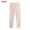 Tangada Women Chic Fashion Solid Suit Pants Vintage High Waist Zipper Fly Female Trousers BE912 210915