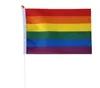 Tęczowa flaga Gay Pride z masztem 5x8 Cal flaga ręczna macha banerem uchwyt za pomocą złotej góry Rainbow Gay Pride flaga 1394 V2