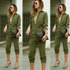 Женские комбинезоны Rompers Rompers Cool Girl Long Safari рукав армии зеленый сплошной повседневный боди дамы винтаж ромпер мода муджера комбинезон