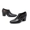 Sapato Social Masculino High Heels Black Classic Wedding Oxford Dla Mężczyzn Nity Formalne Buty Męskie Zip Prawdziwej Skóry Vestidos