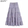 Zevity Frauen Vintage Geometrische Druck Falten Casual Midi Rock Faldas Mujer Weibliche Elastische Taille Taschen A-linie Vestidos QUN792 210603