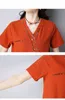 Sommar kvinnor blusar kortärmad bomullsknappskjorta röd casual krage kläder stor storlek kvinnliga toppar blusas d772 30 210521
