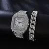 Wristwatches Watch For Women Men Luxury Hip Hop Full Iced Out Gold Watches With Cuban Chain Quartz Square Bracelet Set