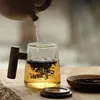Tazze da 300 ml Tazza da tè trasparente creativa con manico in legno per coperchio per latte d'acqua