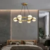 Salon moderne cuivre pendentif LED lampe de luxe chambre lustre éclairage cercle luminaire boule de verre