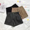 Случайные удобные элегантные дикие шорты с поясом женщин сплошных цветов шорты летом тонкие Широкие ноги A-Line Shorts 210527