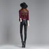 Style Sexy Slim Skinny Femmes Pantalons PU Cuir Femme Taille haute avec des pieds élastiques en peluche 81H 210420