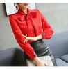 Moda Kobiety Bluzka Z Długim Rękawem Szyfonowa Koszula Bow Office Lady Odzież Czerwone Kobiece Topy 0726 30 210521