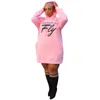 Plus Size Women Hoodies Dresses Sweater Letter Printed Fashion Casual Large Dress Casual Lantern Sleeve Polka Dot