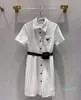 Women Dress Sleeveless Denim Shirt For Spring Summer Outwear Casual Style With Budge Letter Lady Slim Dresses Belt Pleated Skirt B204J