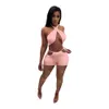 Women Tracksuits Two Pieces Set Designer Clothes Slim Sexy Crop Tops Casual Suits Solid Colour Sleeveless Shorts Outfits