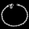 925 Sterling Silver 4mm Link Łańcuch Bransoletka Dla Kobiet Kręconych Liny Bransoletki Biżuteria