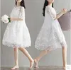 9077 Roupas de maternidade Verão Twinset Lace Maternity One-peça Vestido Branco Bordado Maternidade Vestido para grávida x0902