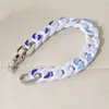 Bracelet en acier et titane pour hommes, chaîne avec lettres de haute qualité, bleu ciel, nuage, dégradé de teinture, bijoux 5362618