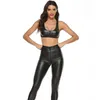 2 pièces/ensemble Sexy PU fermeture éclair ouvert entrejambe Latex crayon pantalon avec gilet brillant vêtements exotiques haute élastique Clubwear sexe fête Costumes Y0625