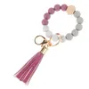 14 Colors Wooden Tassel Bead String Bracelet Keychain Food Grade Silicone Beads Bracelets Women Girl Key Ring Wrist Strap db961 JDVK