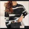 Maglioni Abbigliamento donna Abbigliamento Drop Delivery 2021 Corea Chic Autunno Inverno Girocollo Colore bianco e nero Corrispondenza capelli Calore Sciolto lungo