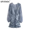 Donna Chic Fashion Animal Print Asimmetrico Mini abito drappeggiato Vintage manica lunga increspato Abiti femminili Mujer 210416