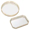 Organizacja magazynowania kuchennego Gold Mirror Vanity Tray Organizer Organizator Babeczków Przekąski Talerz Przekąski