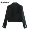 Aachoae Vintage solide Double boutonnage Blazer femmes col cranté élégant bureau manteau femme à manches longues dame hauts courts vêtements d'extérieur 210413