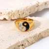 Eheringe Super funkelnder Zirkon Yin Yang Ring 18 Karat vergoldeter Edelstahl Schwarz Weiß Bagua Ta Chi Ying