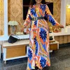 Femmes Chemise imprimée Robes à la mode avec ceinture à la taille Manches longues Robinet Collier Femme Africaine Vestidos Plus Taille XL Robes 210416