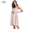 Womens Maternity Dresses Sleeveless Side Ruched Striped Casual Pregnancy Tank Knee Length for Baby Shower 210922