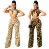 Tracksuits Fashion Women Floral Print Kvinna Ärmlös Lacing Halter Top Sexig Två Piece Outfits Lång Pant Kläder Set